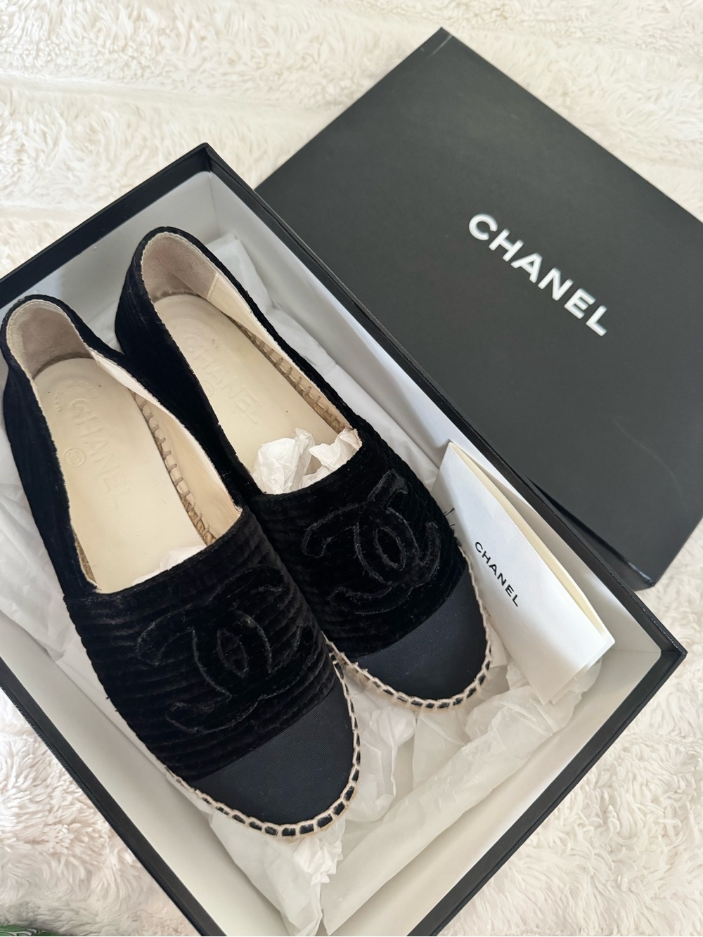 CHANEL Black Quilted CC Espadrille Flats